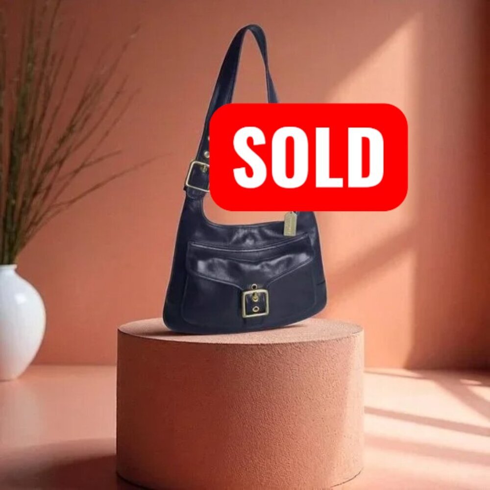 Coach Vintage Saddle Hippie Legacy 9340 Black Leather Buckle Shoulder Bag